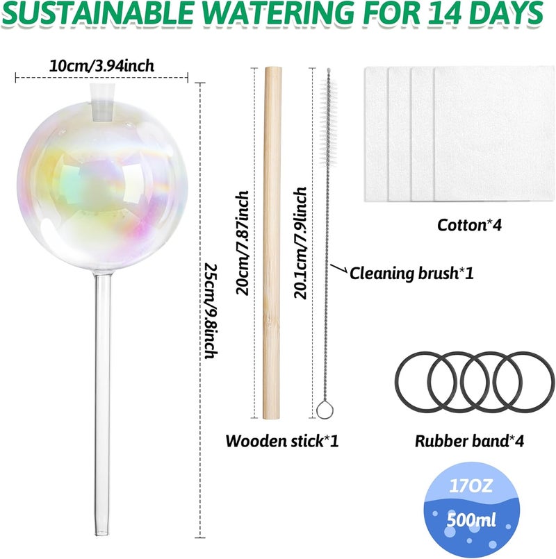 Kaimfdg 17 oz Up 2 Weeks Large Plant Watering Globes, Self Watering Planter Insert Iridescent Rainbow Self Watering Globes, Vacation Plant Watering Devices-Watering Bulbs for Indoor Outdoor (Large 4-Pack) - Image 3